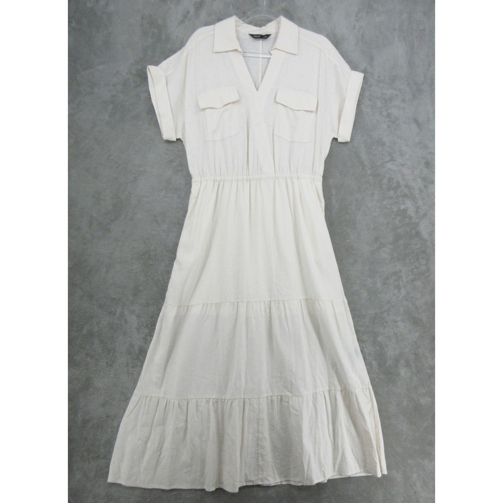 Simply Vera Vera Wang Dress Womens Size L Linen Blend Maxi Pockets Modest Ivory